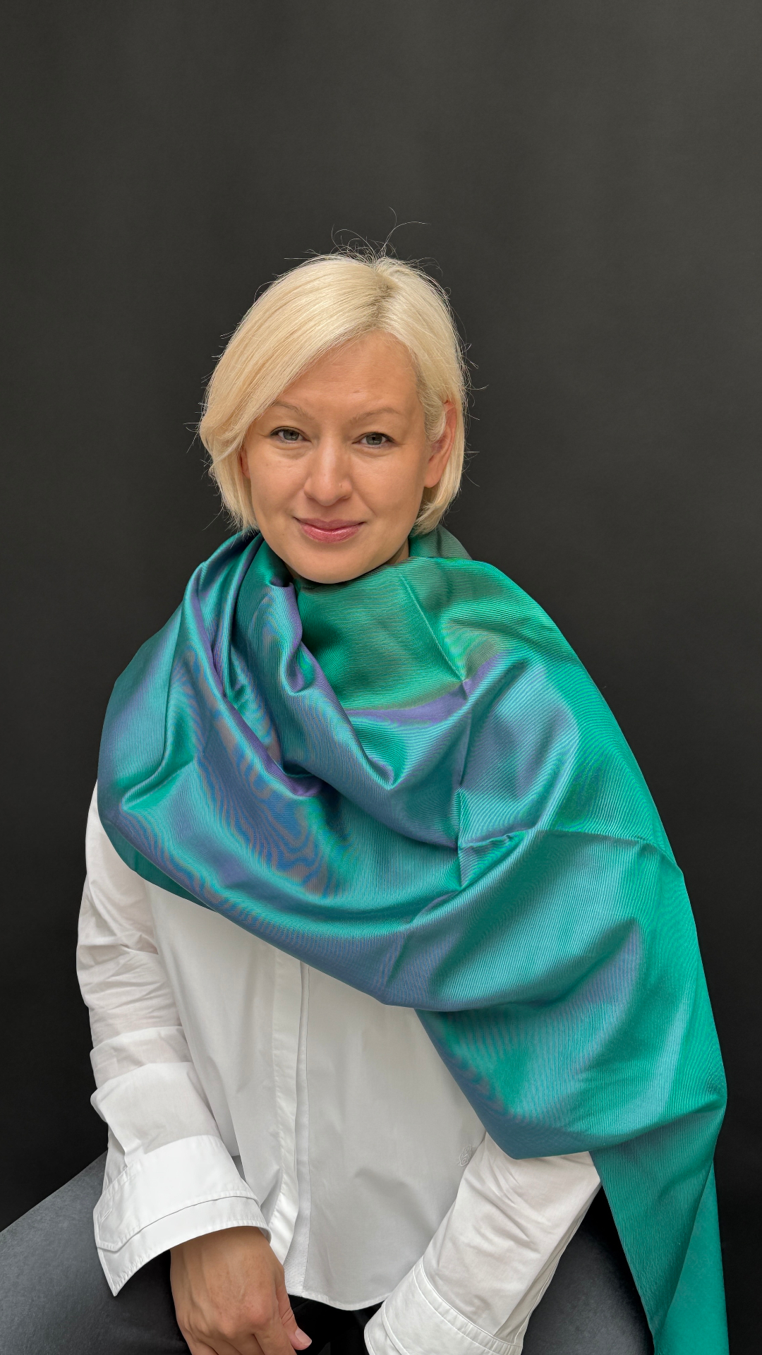 Anna draped in emerald silk